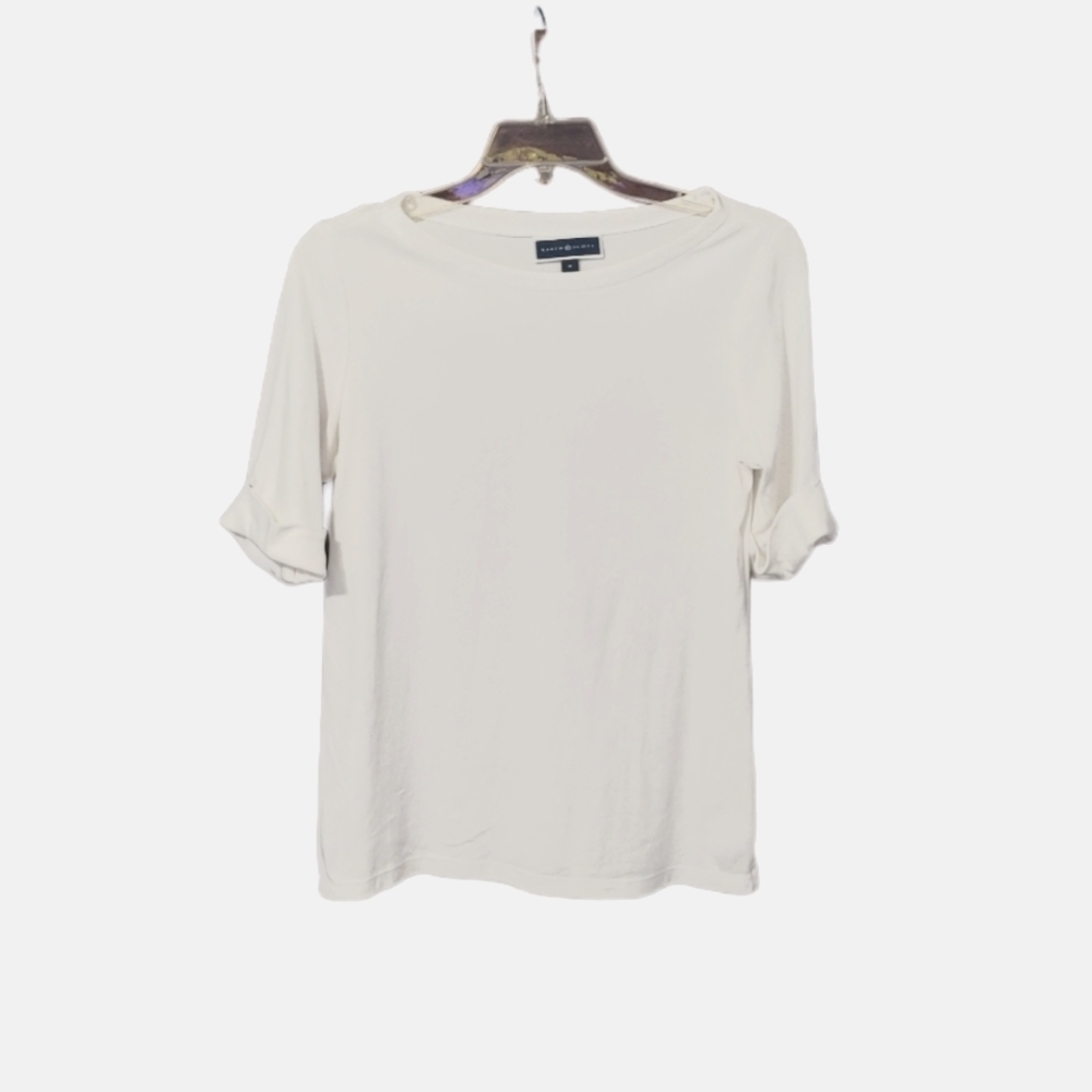 Karen Scott  Women's Size Medium Short Sleeve  Boat Neck  White Pullover  Top